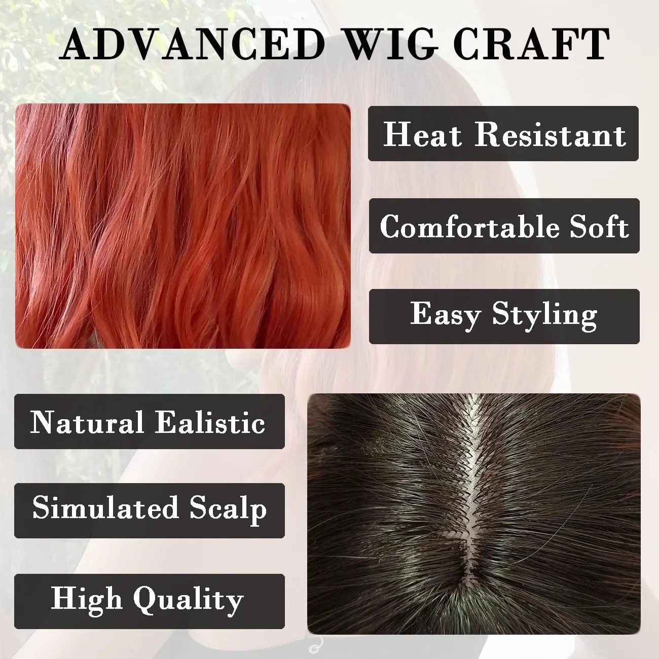 Short Bob Ombre Black Orange Red Wavy Wigs for Women Natural Shoulder Length Wig with Bangs Synthetic Wigs for Daily Cosplay