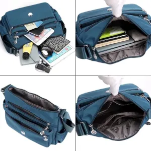 Shoulder Bag for Women Multi Zip Pocket Crossbody Bag Large Capacity Satchel Nylon Handbag Casual Purse