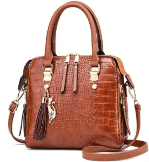 Shoulder Bag for Women Vintage Crocodile Pattern Crossbody Purse Casual Tote Bag Ladies Waterproof Handbag Tassel