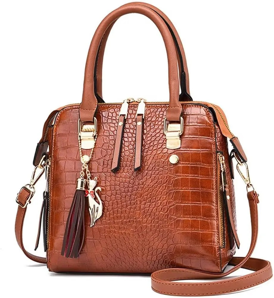 Shoulder Bag for Women Vintage Crocodile Pattern Crossbody Purse Casual Tote Bag Ladies Waterproof Handbag Tassel
