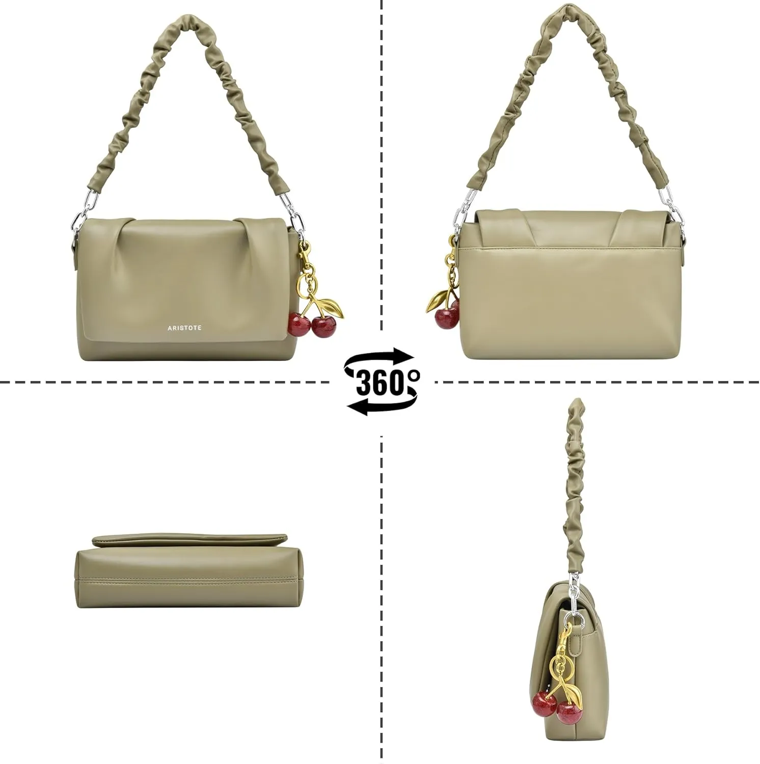 Shoulder Bags Purses for Women, Hobo Tote Bag Crossbody Wallet with 2 Removable Strap 1 Cherry