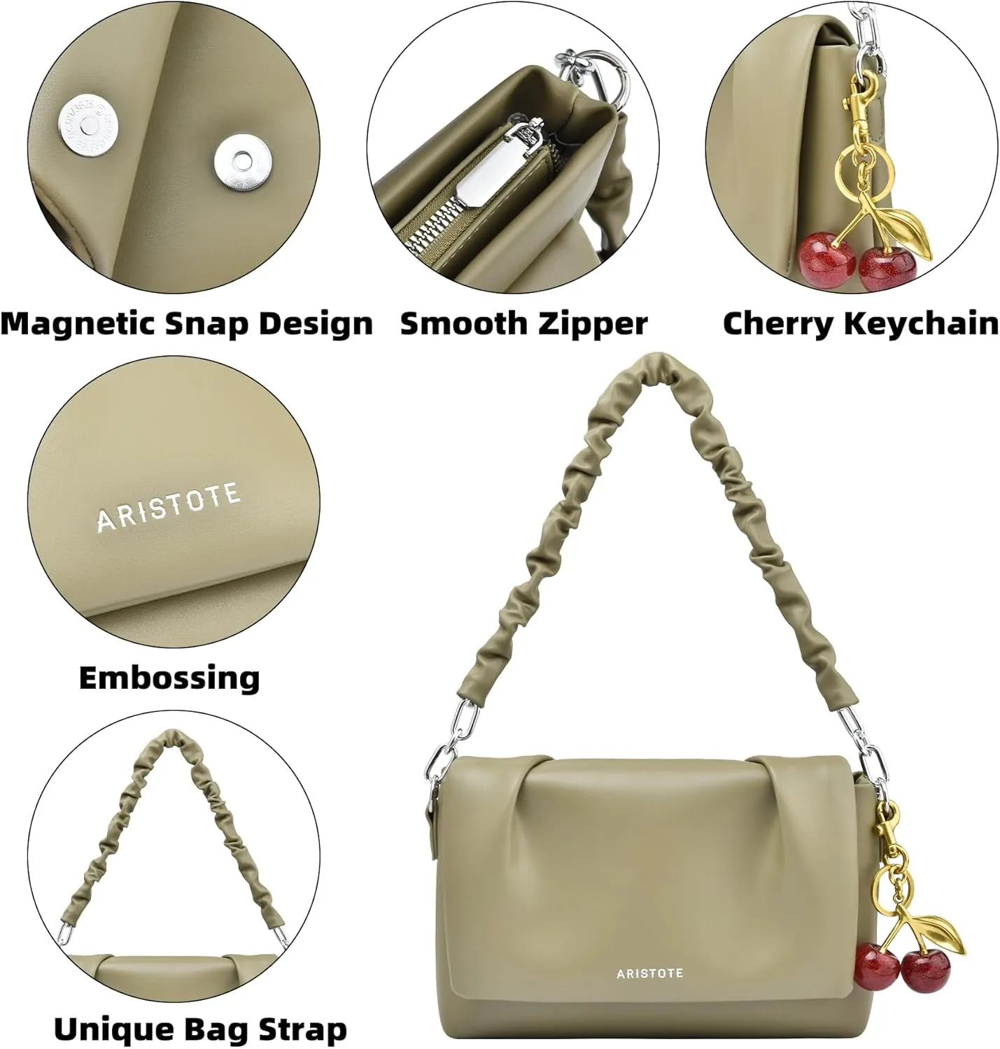 Shoulder Bags Purses for Women, Hobo Tote Bag Crossbody Wallet with 2 Removable Strap 1 Cherry