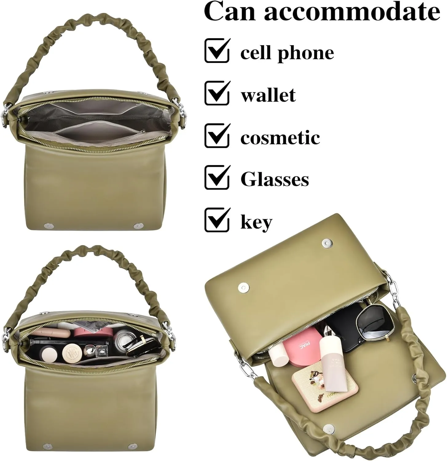 Shoulder Bags Purses for Women, Hobo Tote Bag Crossbody Wallet with 2 Removable Strap 1 Cherry
