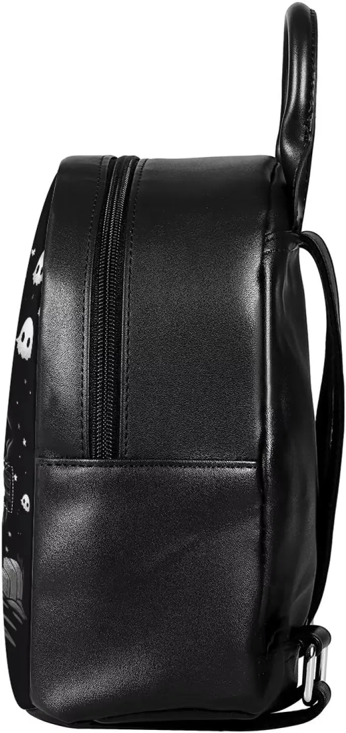 Showudesigns Custom Ghost Purse for Teen Girls Backpack Mini Handbag for Women Personalized Shoulder Bags Cute Backpacks With Zipper Daypack Black Handbag Tote Halloween Gifts Your Name Here
