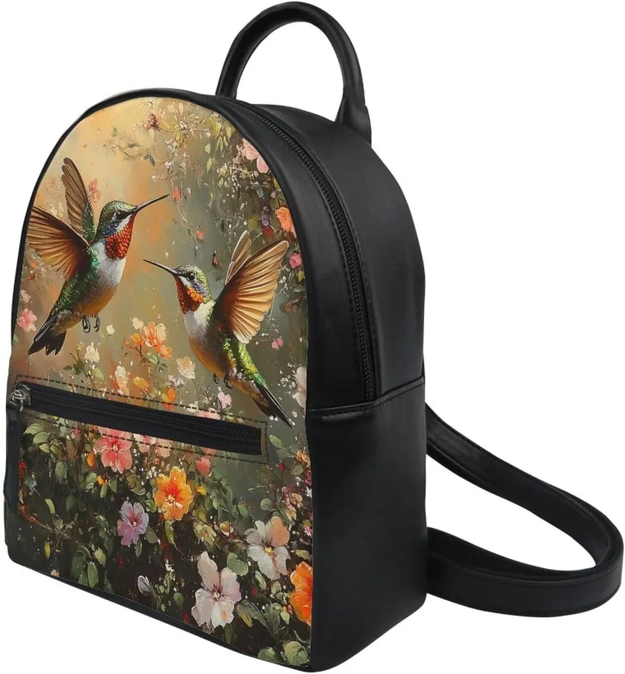 Showudesigns Hummingbird Purse for Women Backpack Mini Handbag for Teen Girls Travel Shoulder Bags Vintage Flower Casual Daypack with Zipper Back Pack Brown