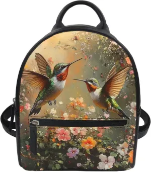 Showudesigns Hummingbird Purse for Women Backpack Mini Handbag for Teen Girls Travel Shoulder Bags Vintage Flower Casual Daypack with Zipper Back Pack Brown