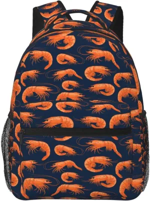 Shrimp Pattern Sea Food Backpack for Women Men Worker Teacher Business Travel Backpacks Shoulders Bag Daypack Bookbag with Mesh Pockets