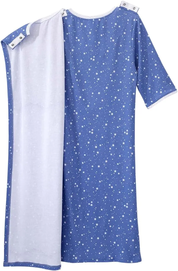 Silverts Open-Back Hospital Gowns for Women – Comfortable, Easy Dressing for Seniors & Patients - Lace Trim 2/3 Sleeve