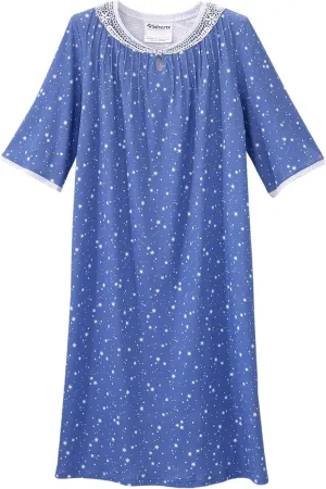Silverts Open-Back Hospital Gowns for Women – Comfortable, Easy Dressing for Seniors & Patients - Lace Trim 2/3 Sleeve