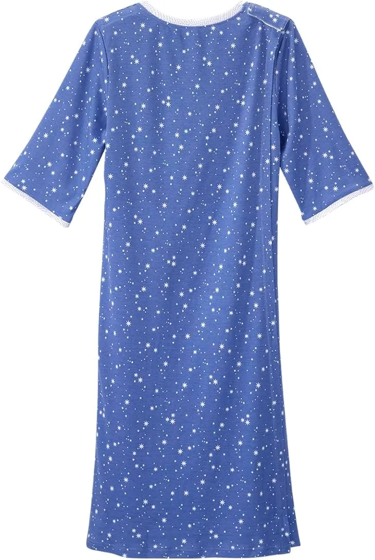 Silverts Open-Back Hospital Gowns for Women – Comfortable, Easy Dressing for Seniors & Patients - Lace Trim 2/3 Sleeve