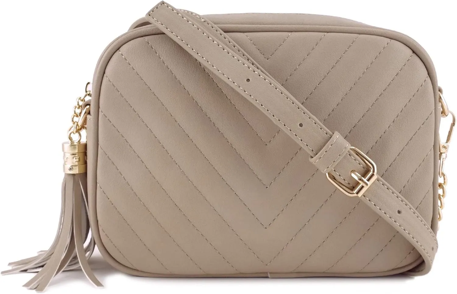 Simple Shoulder Crossbody Bag With Metal Chain Strap And Tassel Top Zipper