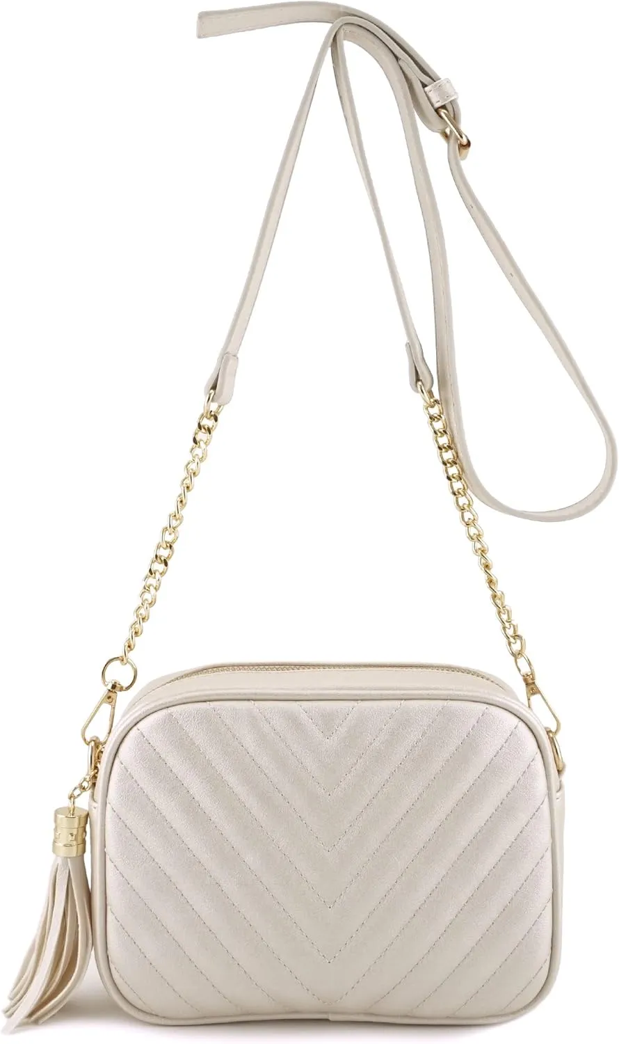 Simple Shoulder Crossbody Bag With Metal Chain Strap And Tassel Top Zipper