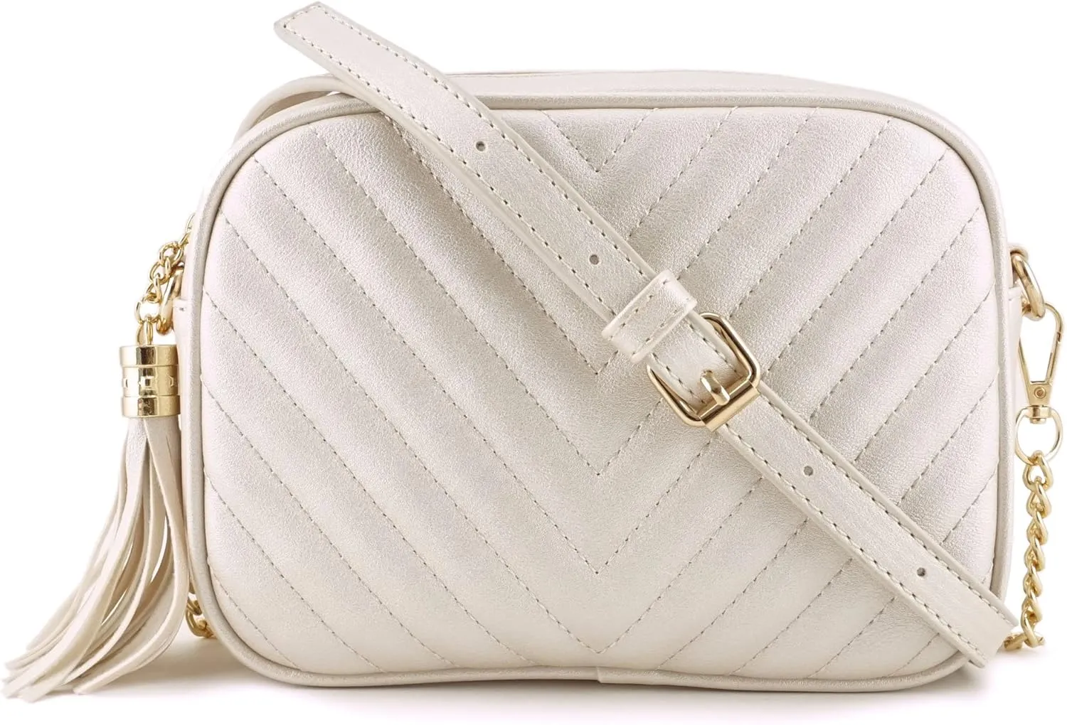 Simple Shoulder Crossbody Bag With Metal Chain Strap And Tassel Top Zipper