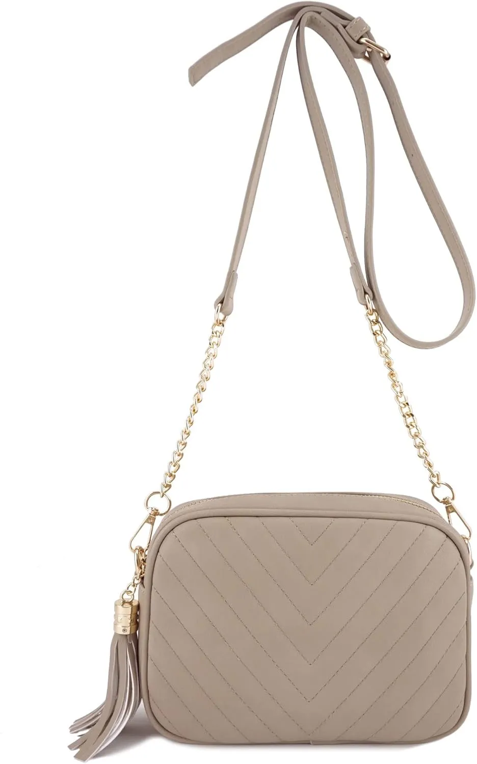 Simple Shoulder Crossbody Bag With Metal Chain Strap And Tassel Top Zipper