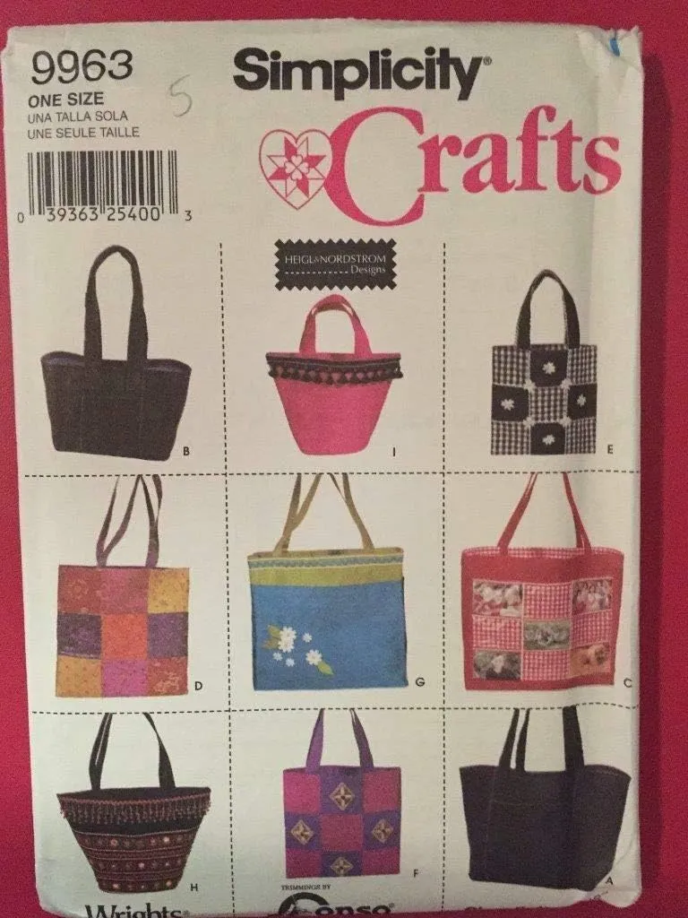 Simplicity Crafts 9 Handbags, Purses, Tote, Beach Bags - Sewing Pattern - One Size - White