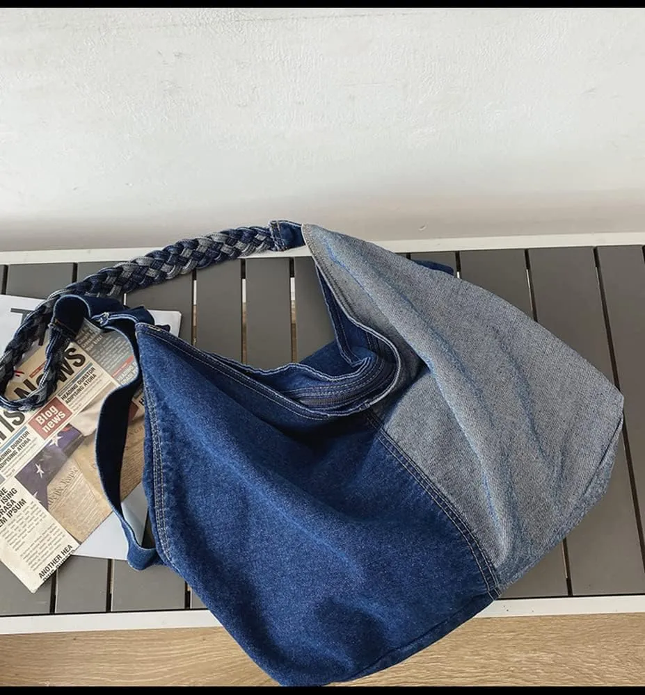 Single color Denim Canvas Handbag Cross Body Shoulder Purse Bag Tote-Handbag for Women