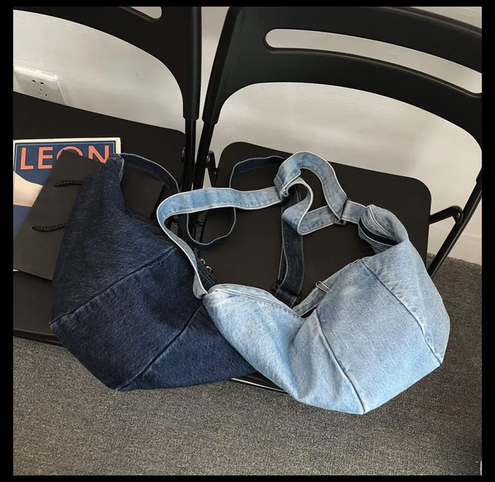 Single color Denim Canvas Handbag Cross Body Shoulder Purse Bag Tote-Handbag for Women