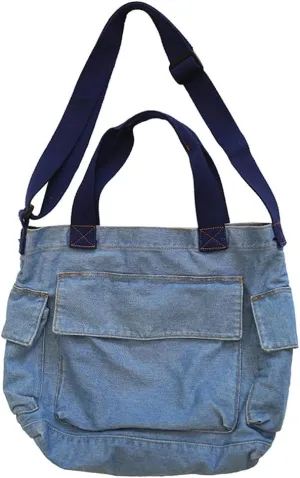 Single color Denim Canvas Handbag Cross Body Shoulder Purse Bag Tote-Handbag for Women