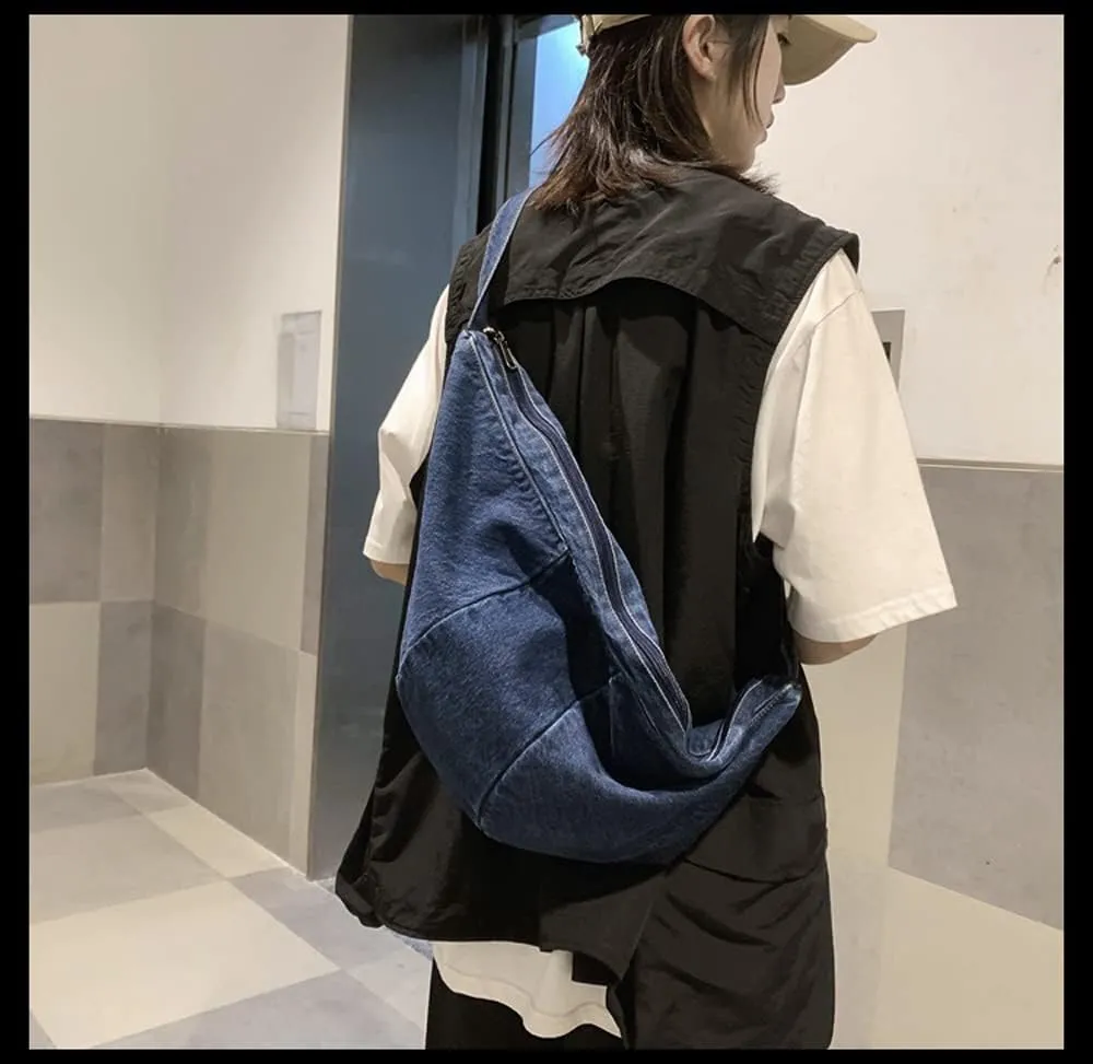 Single color Denim Canvas Handbag Cross Body Shoulder Purse Bag Tote-Handbag for Women