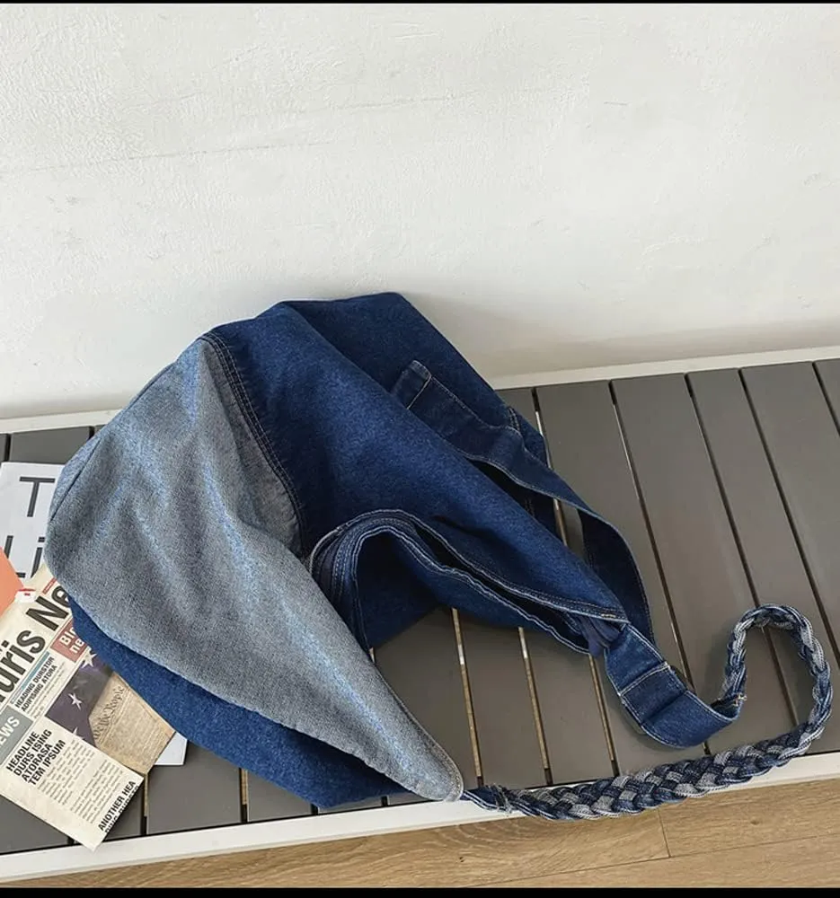 Single color Denim Canvas Handbag Cross Body Shoulder Purse Bag Tote-Handbag for Women