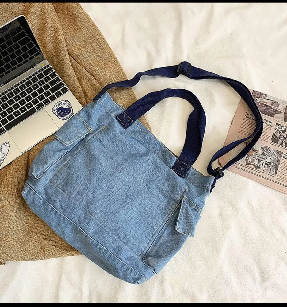 Single color Denim Canvas Handbag Cross Body Shoulder Purse Bag Tote-Handbag for Women