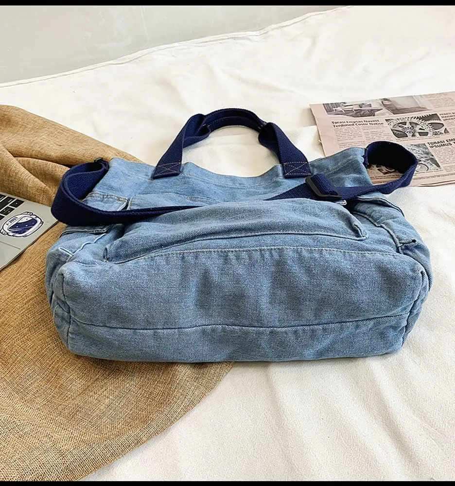 Single color Denim Canvas Handbag Cross Body Shoulder Purse Bag Tote-Handbag for Women