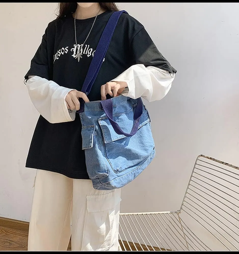 Single color Denim Canvas Handbag Cross Body Shoulder Purse Bag Tote-Handbag for Women