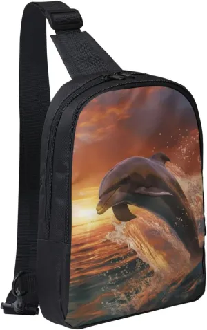 Sling Backpack Crossbody Sling Bag for Men Women Cross Chest Bag Dolphin Leaps into the Sea Shoulder Bag Travel Hiking Daypack