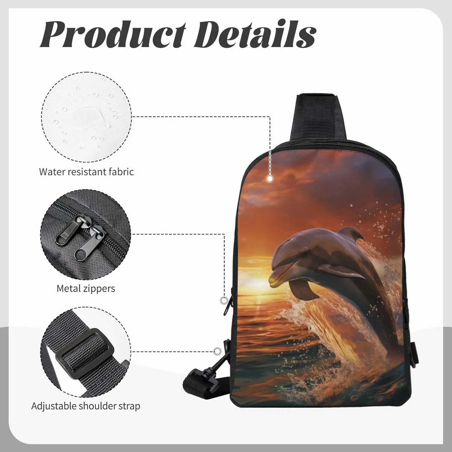 Sling Backpack Crossbody Sling Bag for Men Women Cross Chest Bag Dolphin Leaps into the Sea Shoulder Bag Travel Hiking Daypack