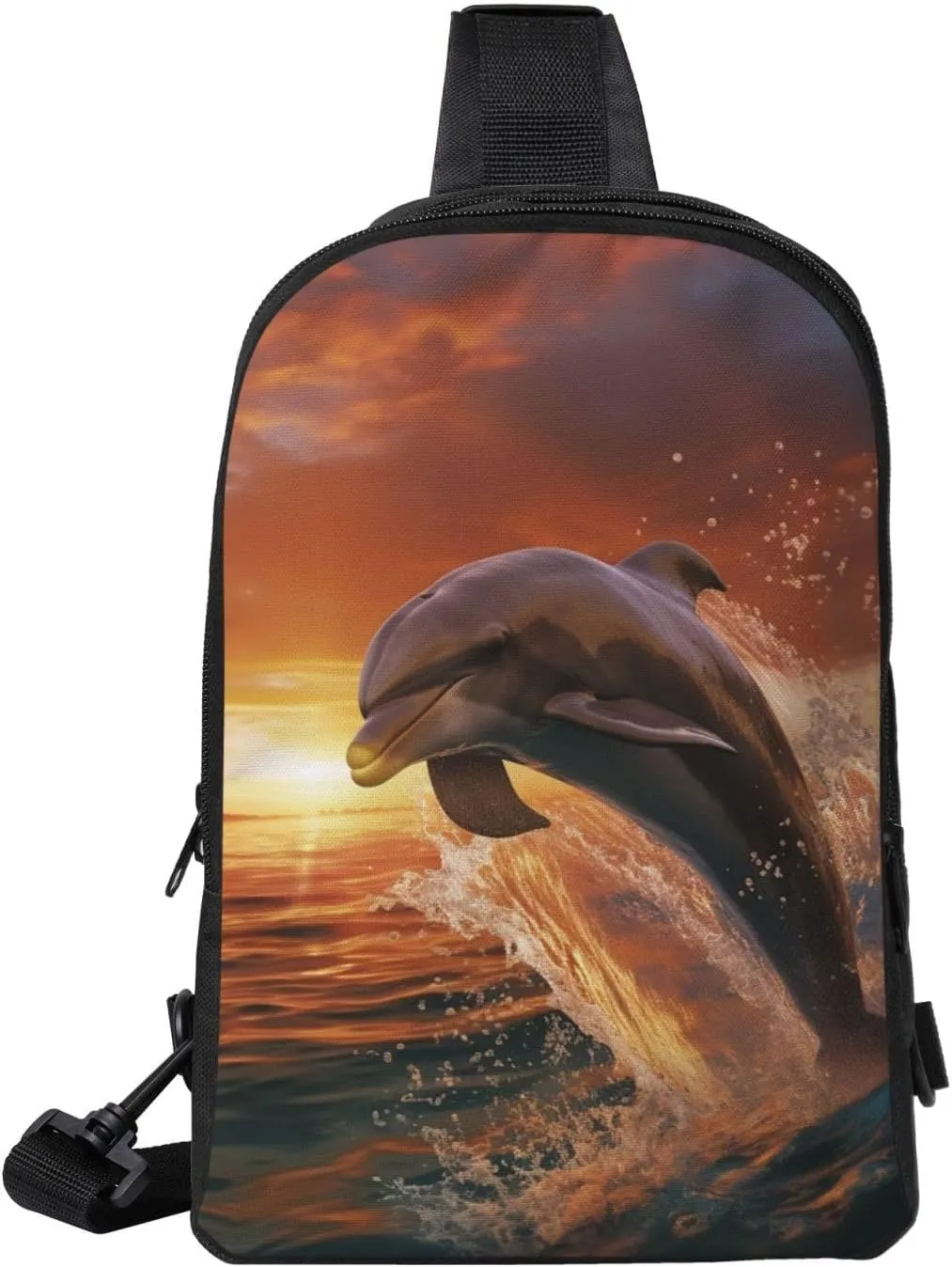 Sling Backpack Crossbody Sling Bag for Men Women Cross Chest Bag Dolphin Leaps into the Sea Shoulder Bag Travel Hiking Daypack