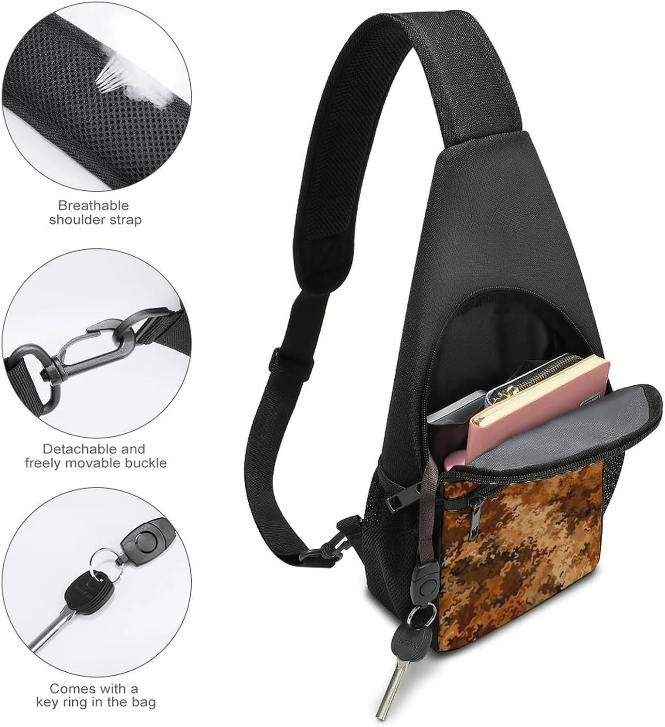 Sling Backpack for Women Men Crossbody Chest Bag Travel Camouflage Pattern Daypack Shoulder Bag for Hiking