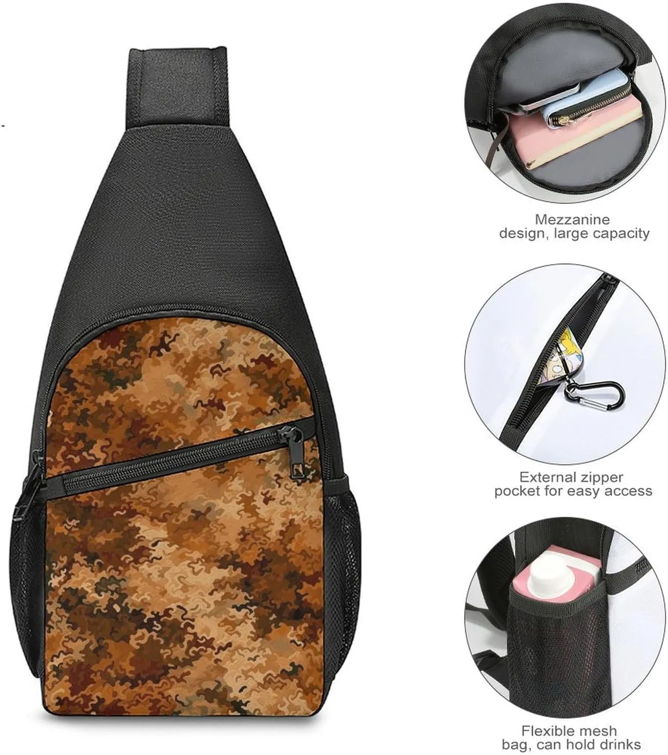 Sling Backpack for Women Men Crossbody Chest Bag Travel Camouflage Pattern Daypack Shoulder Bag for Hiking