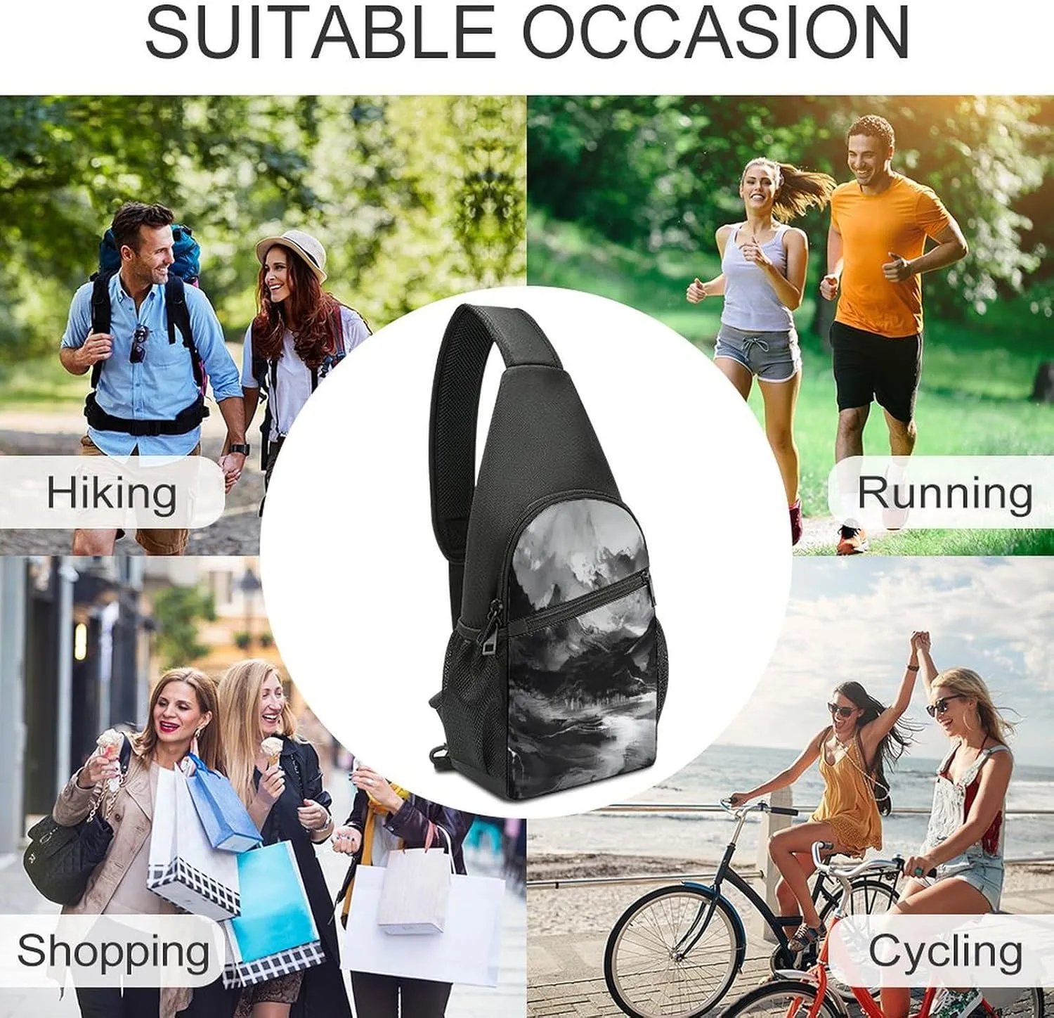 Sling Backpack for Women Men Crossbody Chest Bag Travel Landscape And Mountains Daypack Shoulder Bag for Hiking