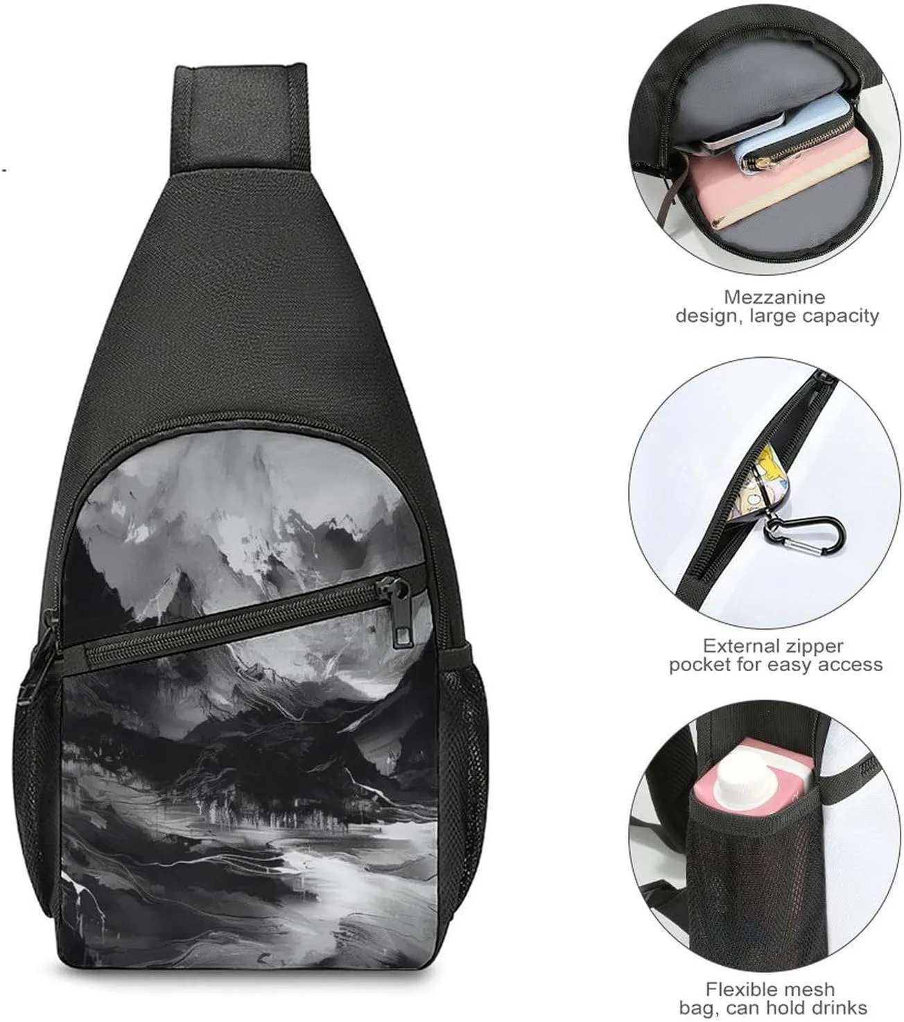 Sling Backpack for Women Men Crossbody Chest Bag Travel Landscape And Mountains Daypack Shoulder Bag for Hiking