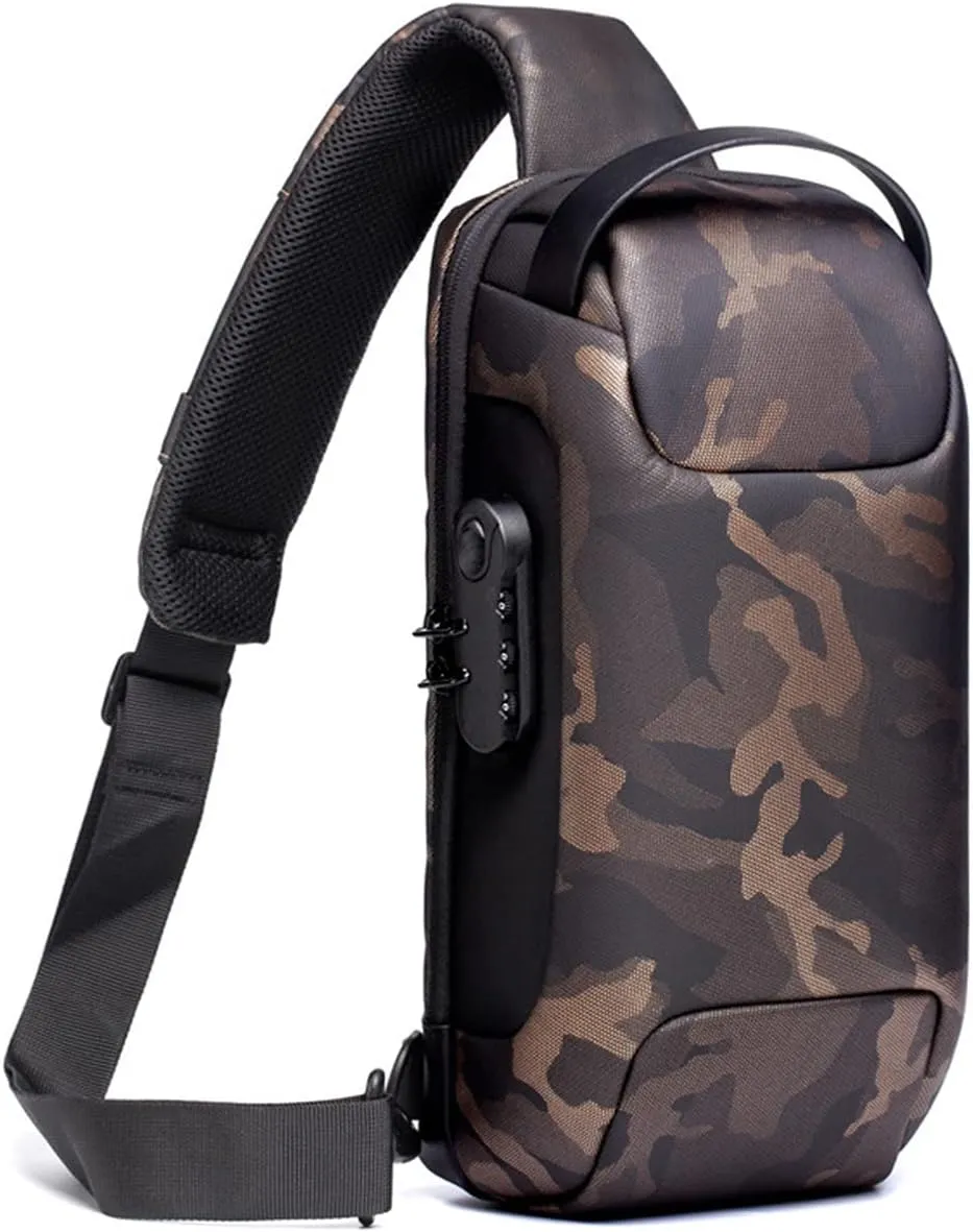 Sling Backpack USB Anti-Theft Waterproof Chest Daypack Casual Shoulder Bag (Camouflage)