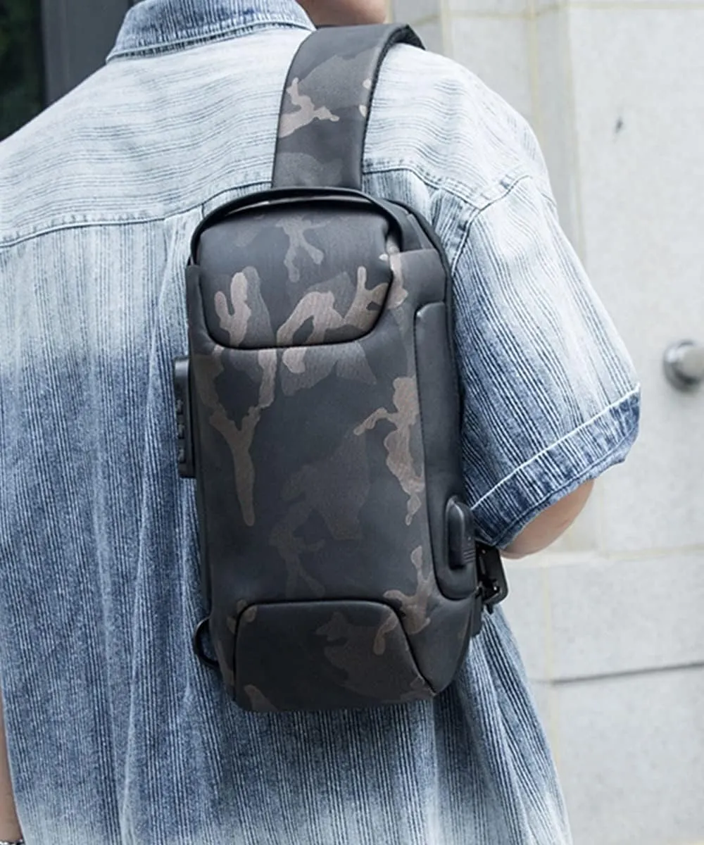 Sling Backpack USB Anti-Theft Waterproof Chest Daypack Casual Shoulder Bag (Camouflage)