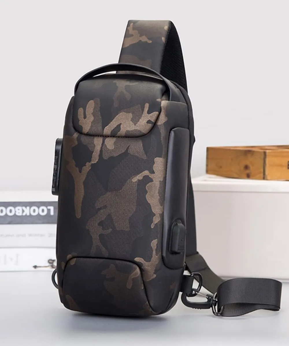 Sling Backpack USB Anti-Theft Waterproof Chest Daypack Casual Shoulder Bag (Camouflage)