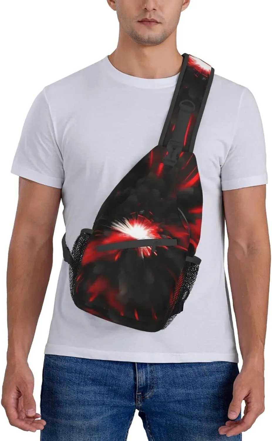 Sling Backpack,Men Cross Chest Bag Diagonally,Durable Adjustable Outdoor Cycling Travel Bag,Explosion Burst Red Black Print
