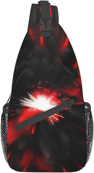 Sling Backpack,Men Cross Chest Bag Diagonally,Durable Adjustable Outdoor Cycling Travel Bag,Explosion Burst Red Black Print