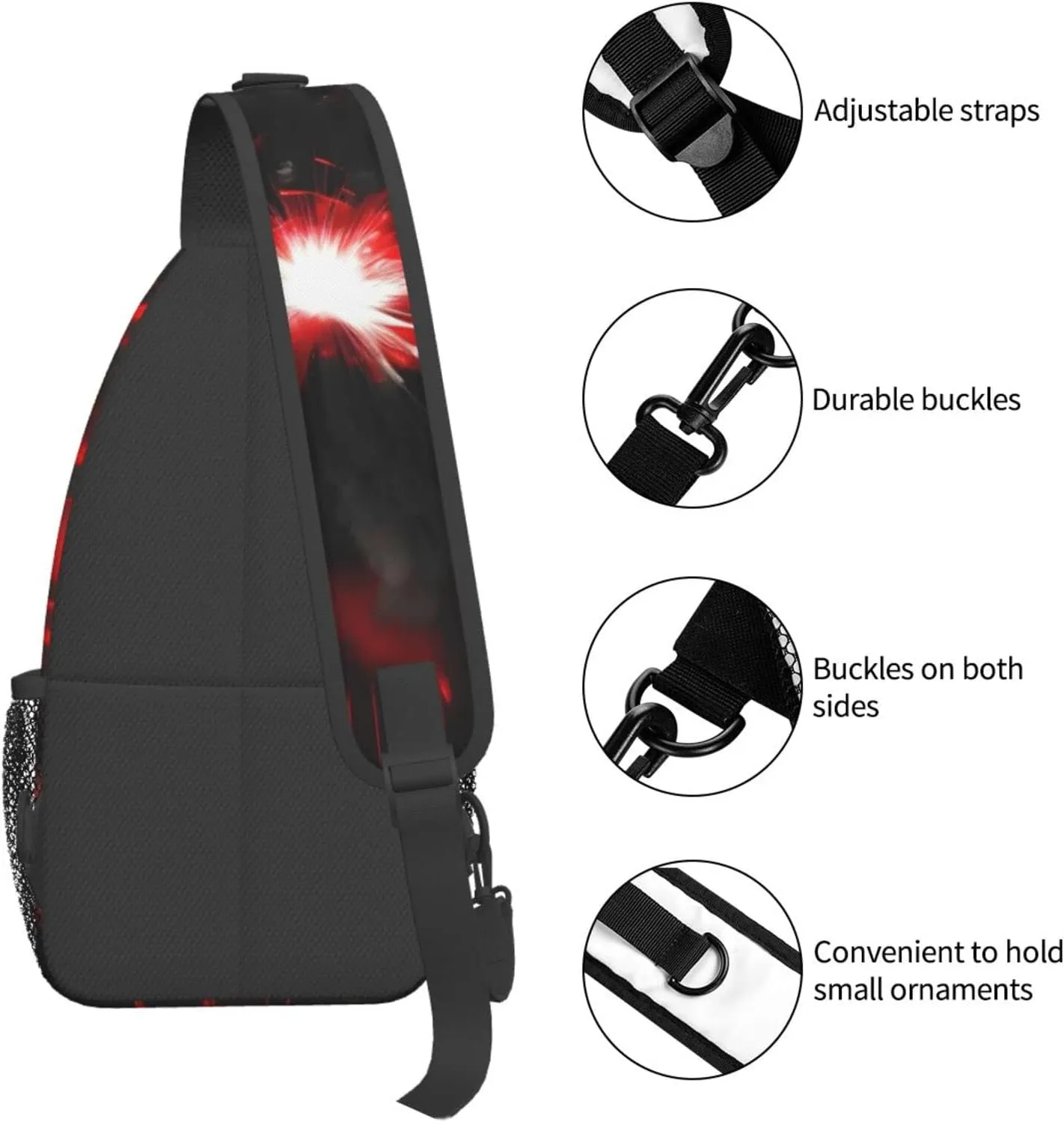 Sling Backpack,Men Cross Chest Bag Diagonally,Durable Adjustable Outdoor Cycling Travel Bag,Explosion Burst Red Black Print