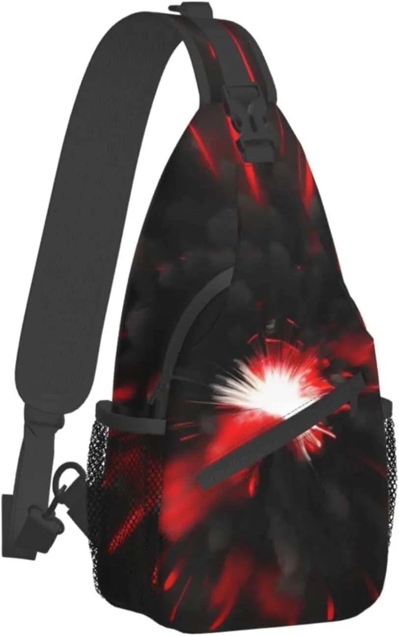 Sling Backpack,Men Cross Chest Bag Diagonally,Durable Adjustable Outdoor Cycling Travel Bag,Explosion Burst Red Black Print