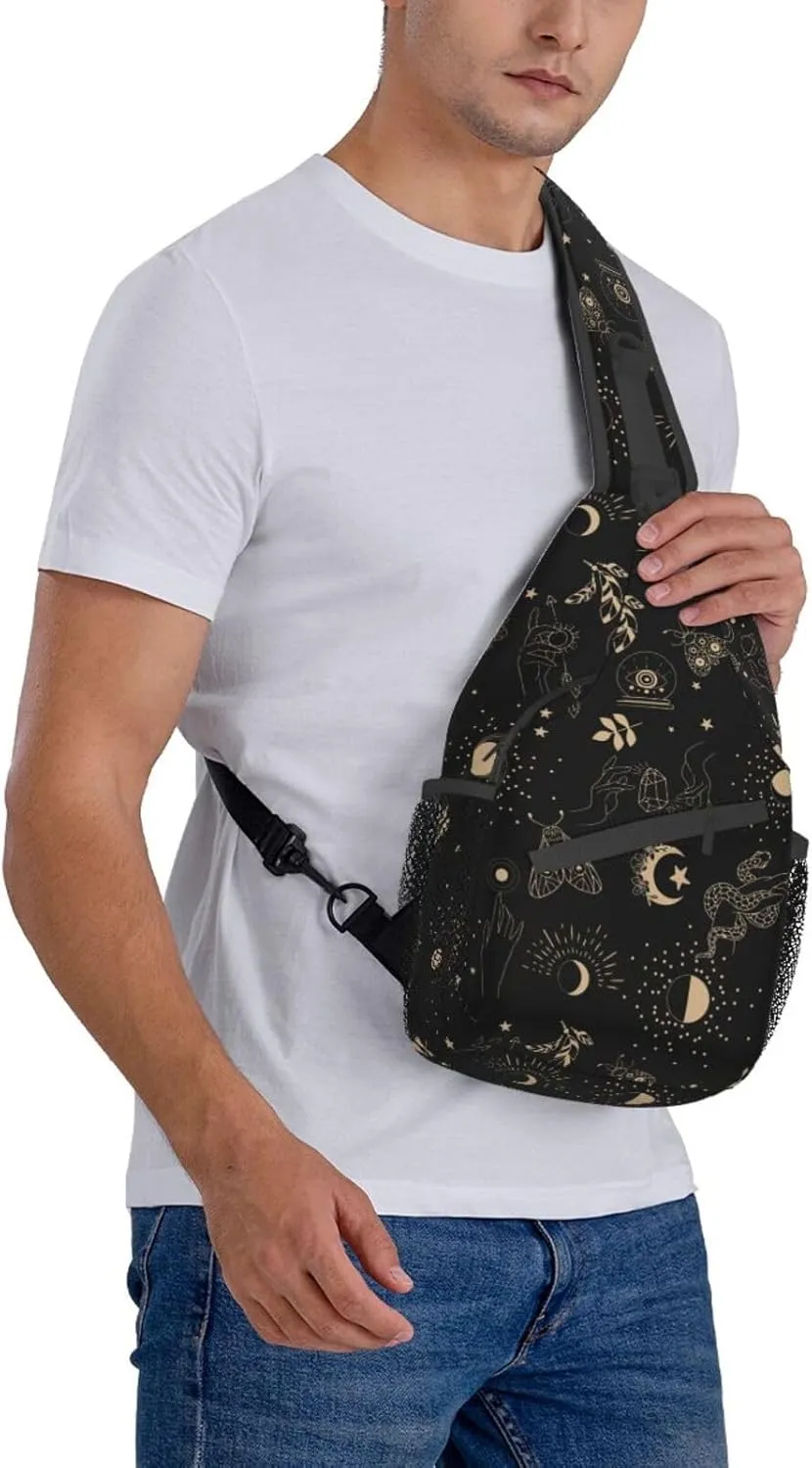 Sling Bag for Men Women Boho Magic Tarot Witch Crossbody Backpack Casual Hiking Daypack for Travel Sport Running Chest Bag
