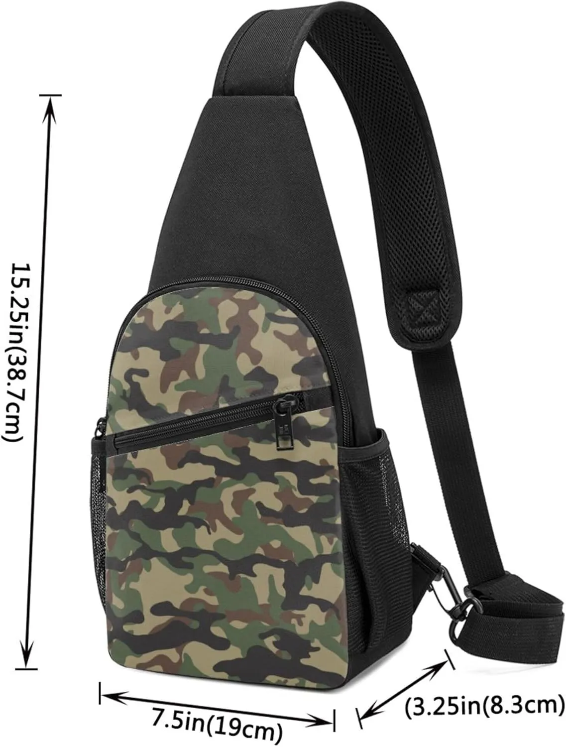Sling Bag for Men Women, Comfortable Crossbody Backpack Compatible with Green Camouflage Army Camo, Anti-Theft Sling Shoulder Chest Bag Daypack, Fashion Travel Gym Sack Rucksack