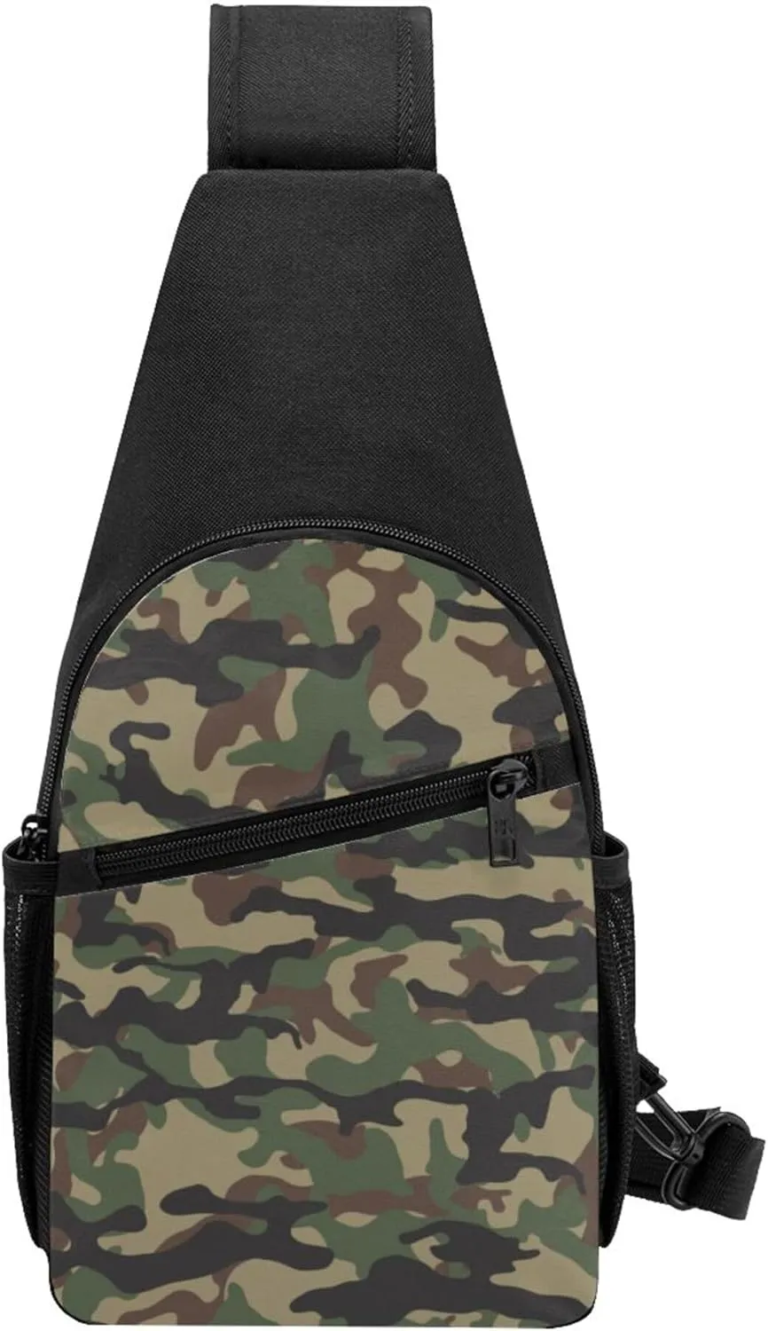 Sling Bag for Men Women, Comfortable Crossbody Backpack Compatible with Green Camouflage Army Camo, Anti-Theft Sling Shoulder Chest Bag Daypack, Fashion Travel Gym Sack Rucksack