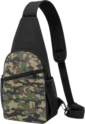 Sling Bag for Men Women, Comfortable Crossbody Backpack Compatible with Green Camouflage Army Camo, Anti-Theft Sling Shoulder Chest Bag Daypack, Fashion Travel Gym Sack Rucksack