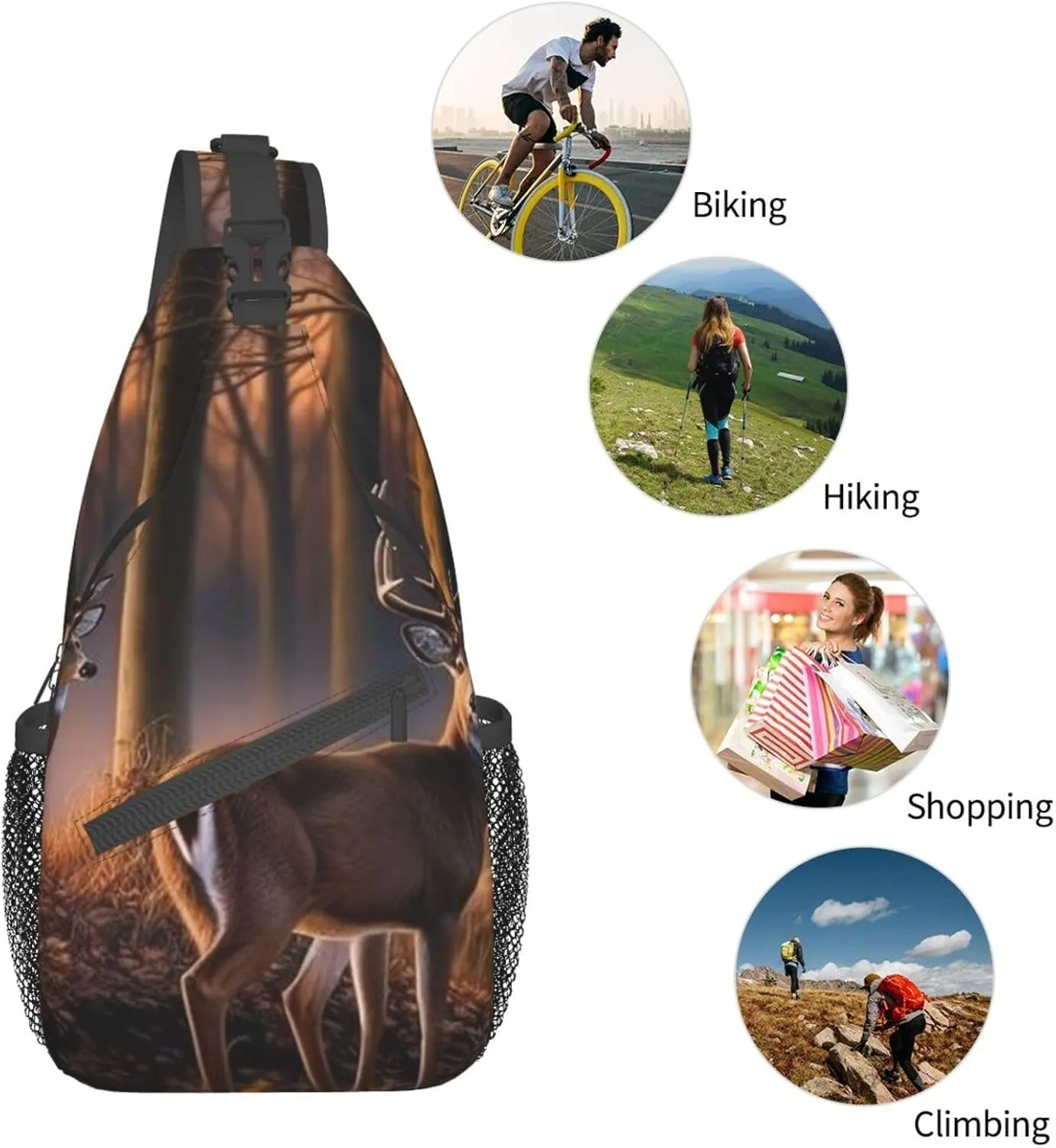 Sling Bag for Women Men Crossbody Bag Small Sling Backpack Nature wild Animal Deers Chest Bag Hiking Daypack