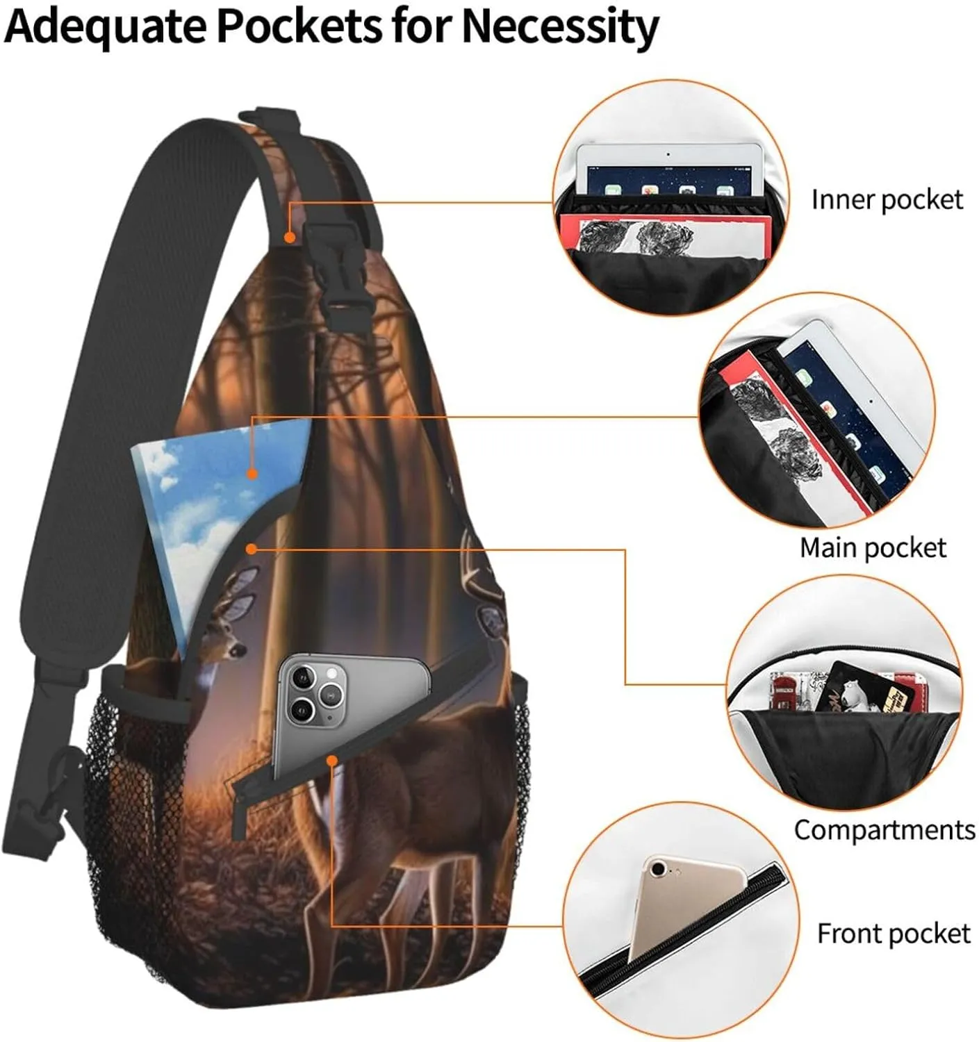 Sling Bag for Women Men Crossbody Bag Small Sling Backpack Nature wild Animal Deers Chest Bag Hiking Daypack