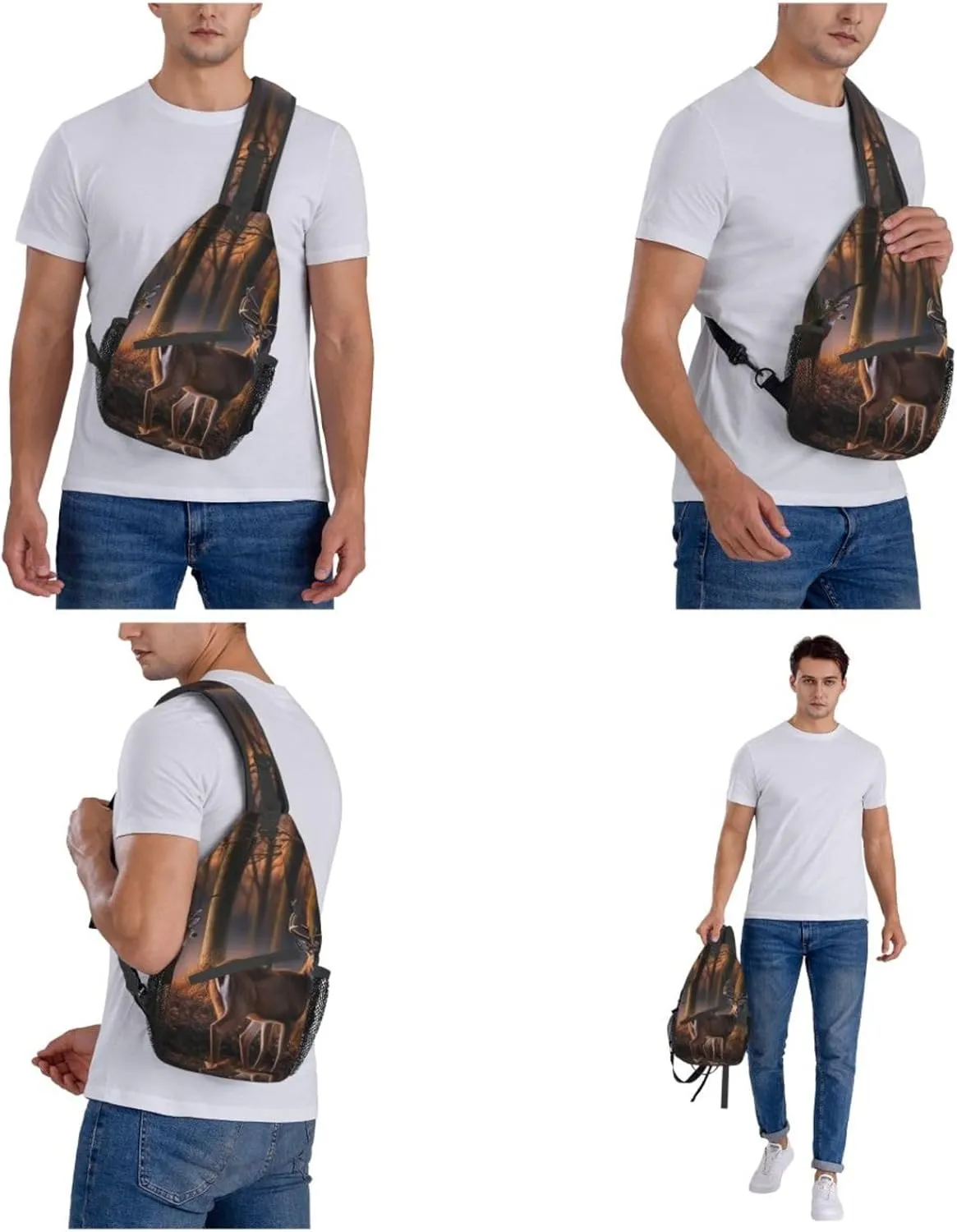 Sling Bag for Women Men Crossbody Bag Small Sling Backpack Nature wild Animal Deers Chest Bag Hiking Daypack