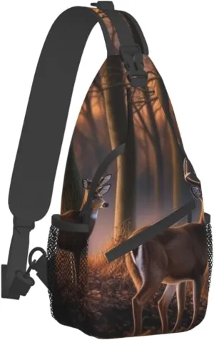 Sling Bag for Women Men Crossbody Bag Small Sling Backpack Nature wild Animal Deers Chest Bag Hiking Daypack