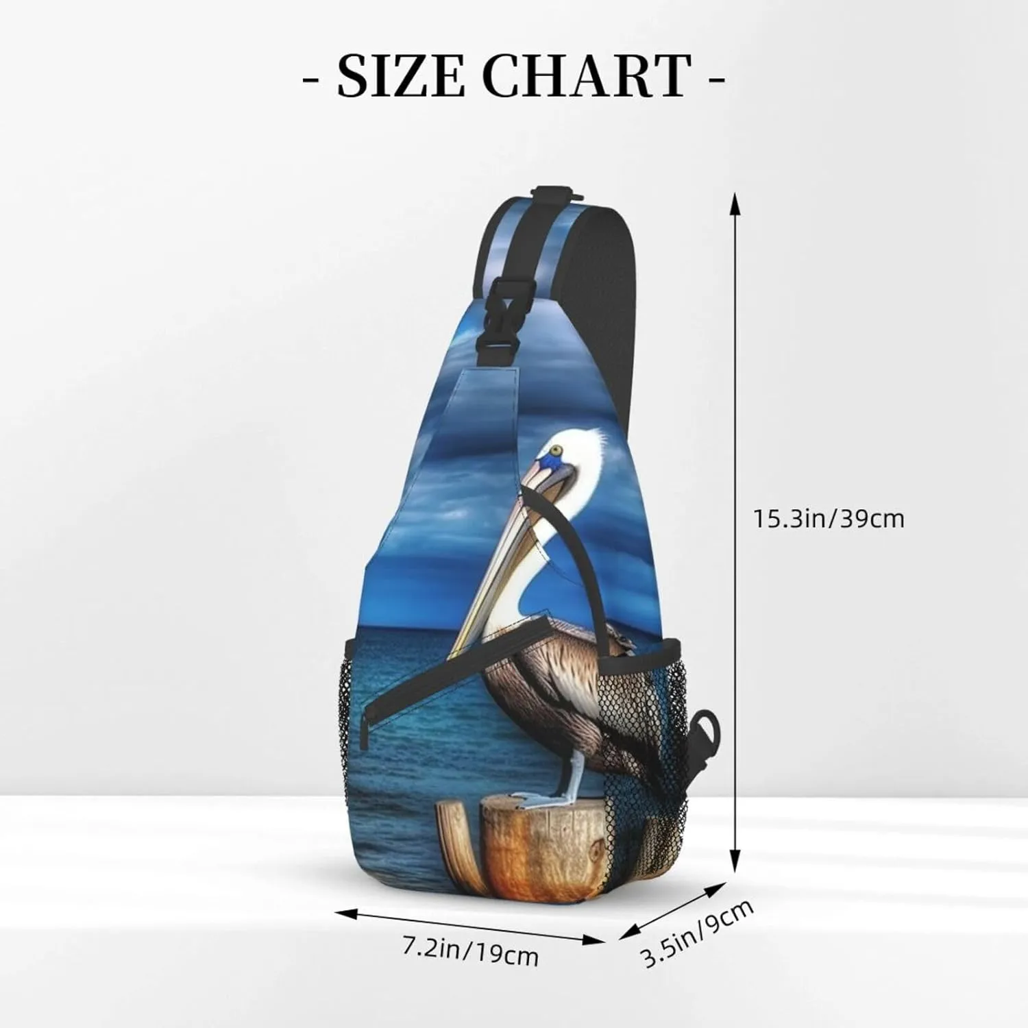 Sling Bag for Women Men Crossbody Bag Small Sling Backpack Pelican Bird Blue Sea Air Chest Bag Hiking Daypack